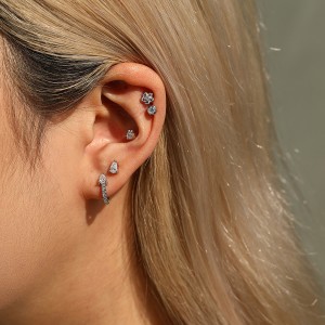 Wholesale 925 Sterling Silver Pear Cut Moissanite Huggie Hoop Earrings 110100109