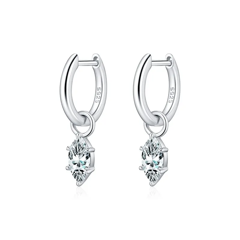Wholesale 925 Sterling Silver Marquise Moissanite Dangle Hoop Earrings 110100110 Wholesale 925 Sterling Silver Marquise Moissanite Dangle Hoop Earrings 110100110