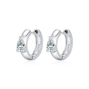 Wholesale 925 Sterling Silver Pear Cut Moissanite Huggie Hoop Earrings 110100112