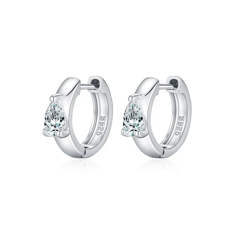Wholesale 925 Sterling Silver Pear Cut Moissanite Huggie Hoop Earrings 110100112 Wholesale 925 Sterling Silver Pear Cut Moissanite Huggie Hoop Earrings 110100112
