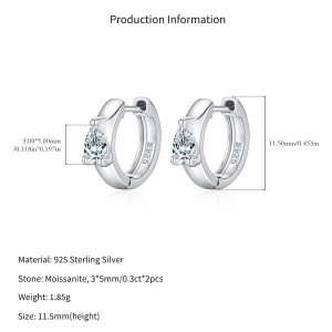 Wholesale 925 Sterling Silver Pear Cut Moissanite Huggie Hoop Earrings 110100112