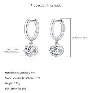 Wholesale 925 Sterling Silver 1ct Moissanite Dangle Hoop Earrings 110100114 Wholesale 925 Sterling Silver 1ct Moissanite Dangle Hoop Earrings 110100114