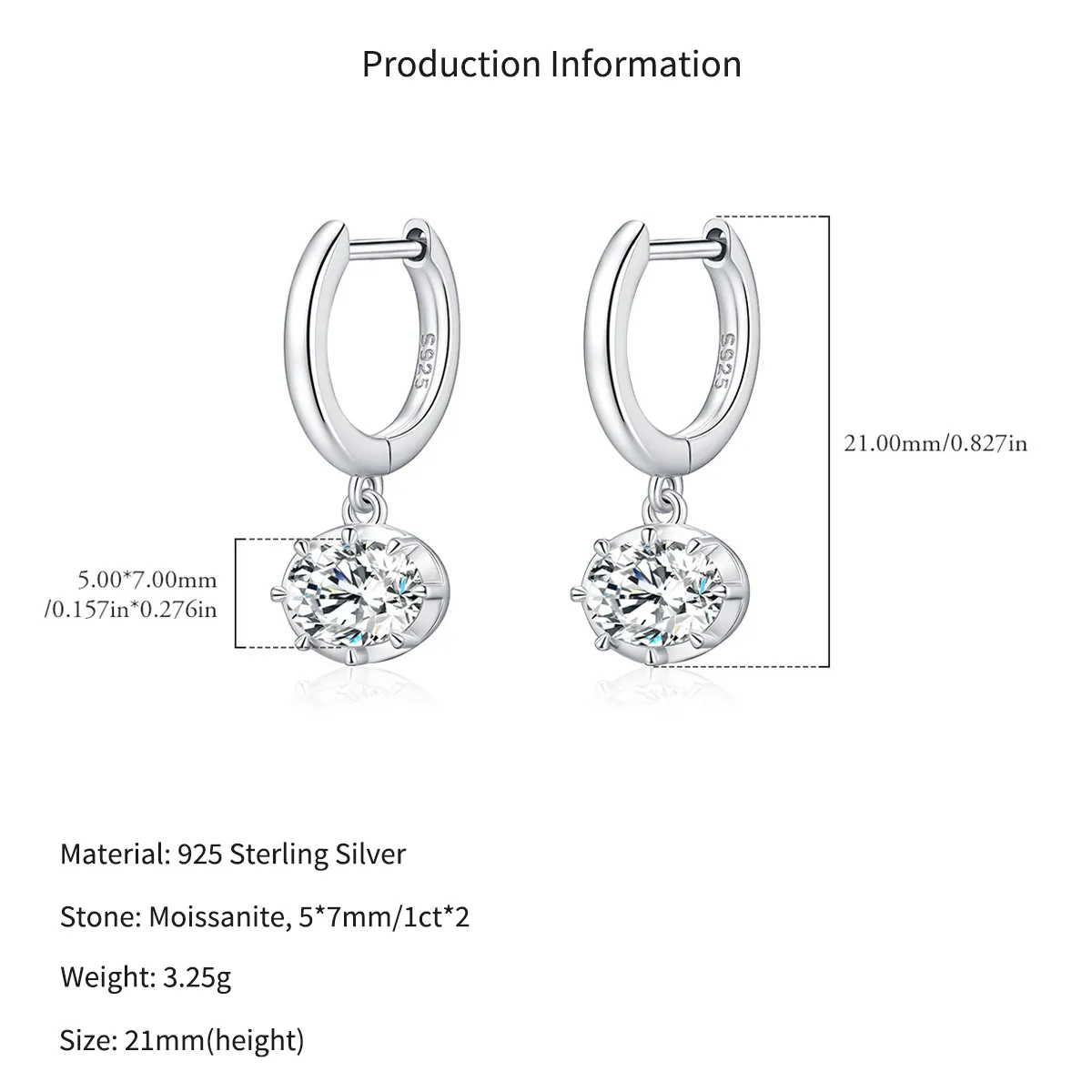 Wholesale 925 Sterling Silver 1ct Moissanite Dangle Hoop Earrings 110100114 - image2