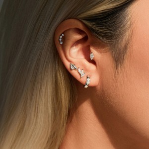 Wholesale 925 Sterling Silver 0.3ct Marquise Moissanite Huggie Hoop Earrings 110100116