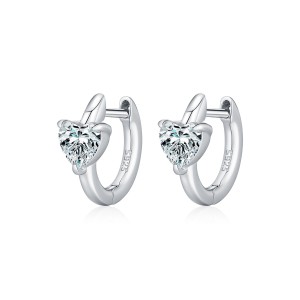 Wholesale 925 Sterling Silver 0.5ct Heart Moissanite Huggie Hoop Earrings 110100117 Wholesale 925 Sterling Silver 0.5ct Heart Moissanite Huggie Hoop Earrings 110100117