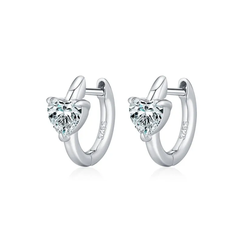 Wholesale 925 Sterling Silver 0.5ct Heart Moissanite Huggie Hoop Earrings 110100117 Wholesale 925 Sterling Silver 0.5ct Heart Moissanite Huggie Hoop Earrings 110100117