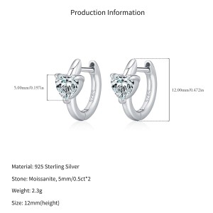 Wholesale 925 Sterling Silver 0.5ct Heart Moissanite Huggie Hoop Earrings 110100117 Wholesale 925 Sterling Silver 0.5ct Heart Moissanite Huggie Hoop Earrings 110100117