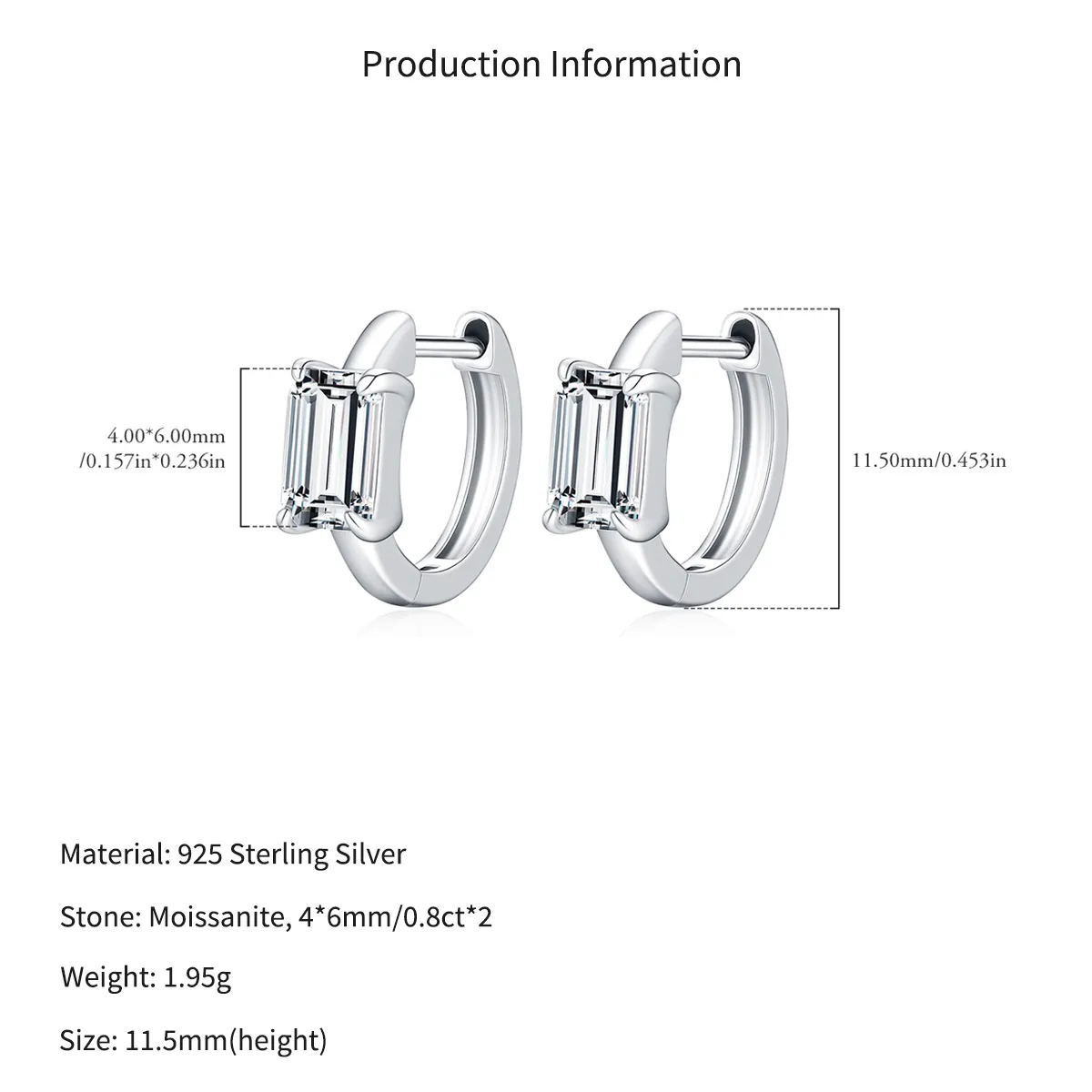 Wholesale 925 Sterling Silver 0.8ct Moissanite Huggie Hoop Earrings 110100118 - image2