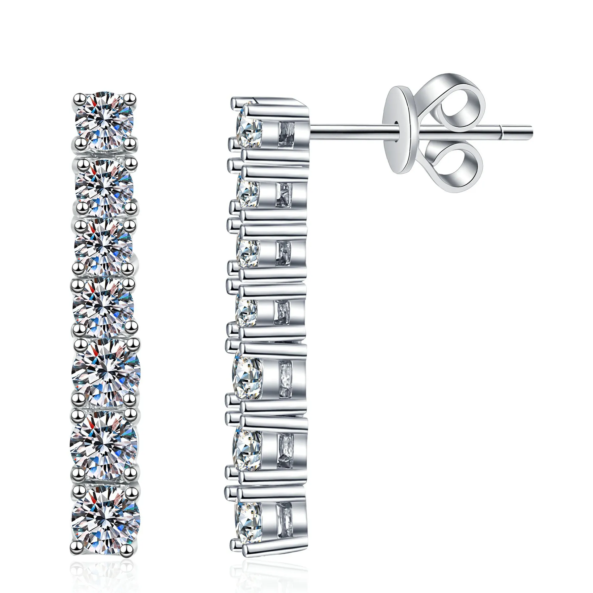 925 Silver Moissanite Tennis Bar Stud Earrings 110100083 925 Silver Moissanite Tennis Bar Stud Earrings 110100083