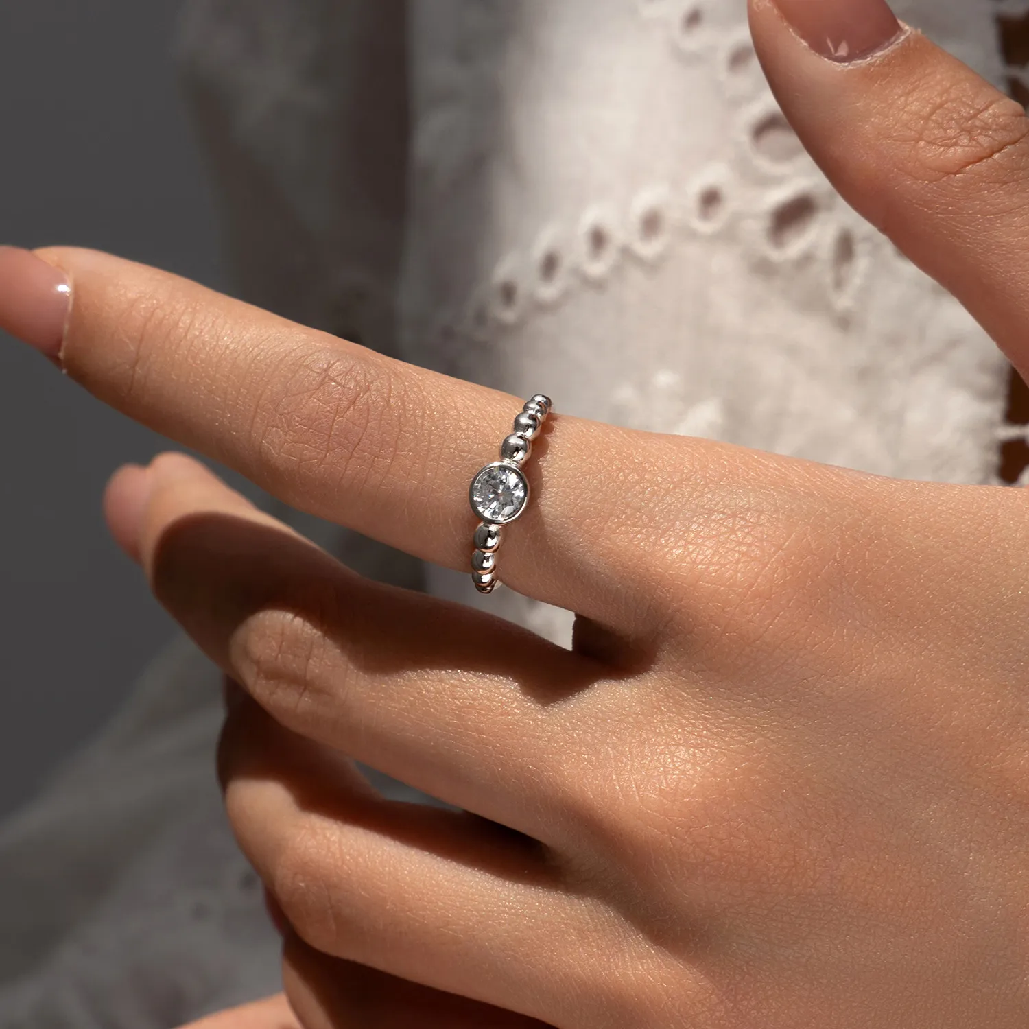S925 Bubble Beads Moissanite Ring110200009 - image1