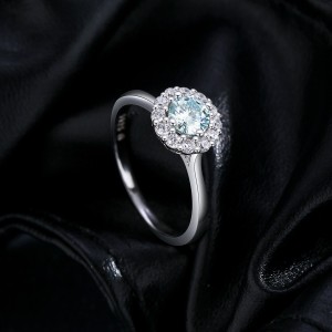 S925 Light Green Moissanite Halo Solitaire Ring 110200014