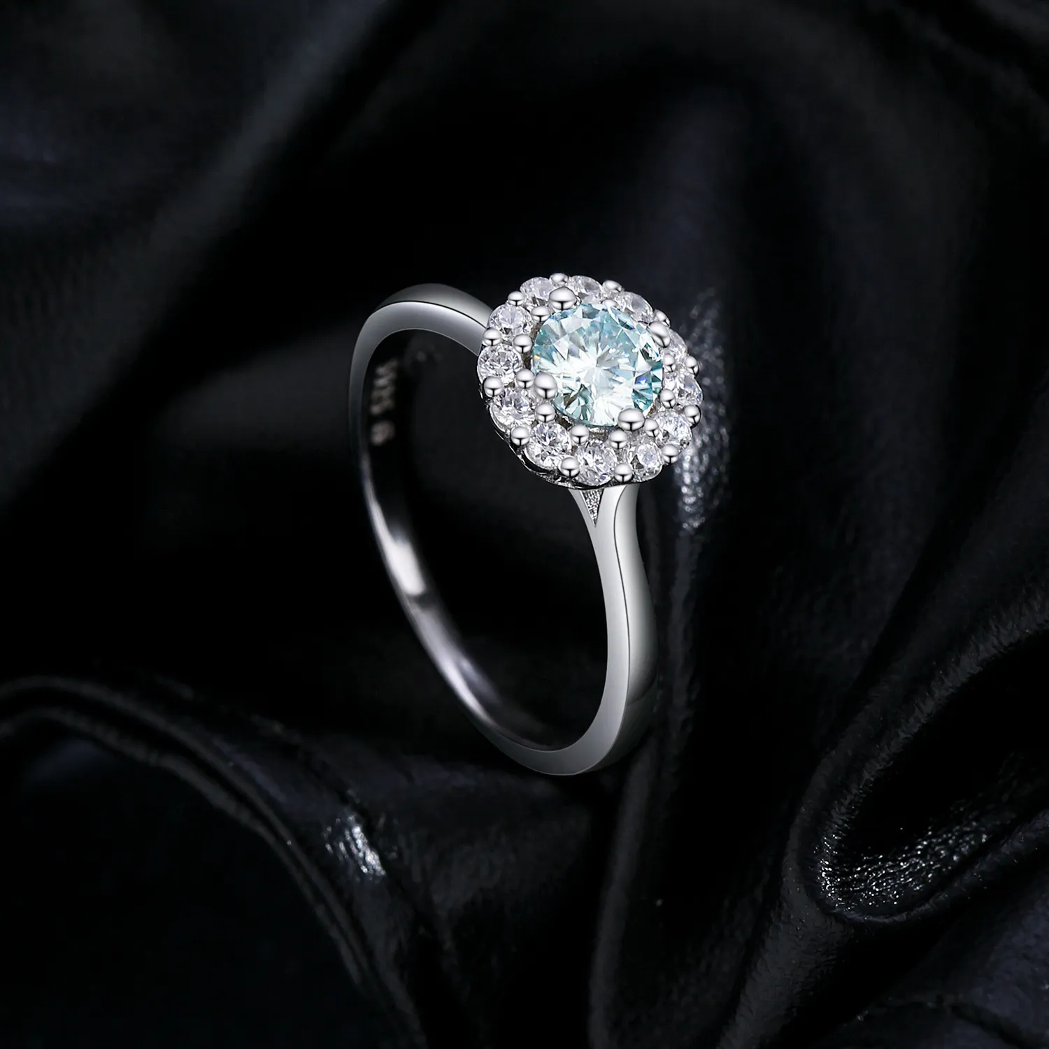 S925 Light Green Moissanite Halo Solitaire Ring 110200014 - image2