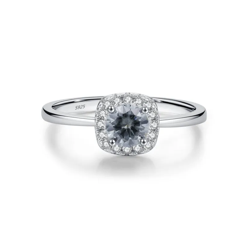 925 Sterling Silver Grey Moissanite Halo Ring 110200018