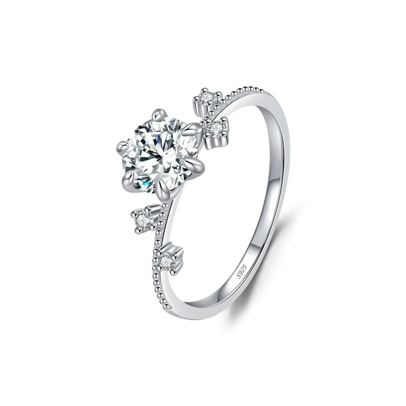 925 Sterling Silver Flower Moissanite Halo Ring 110200023