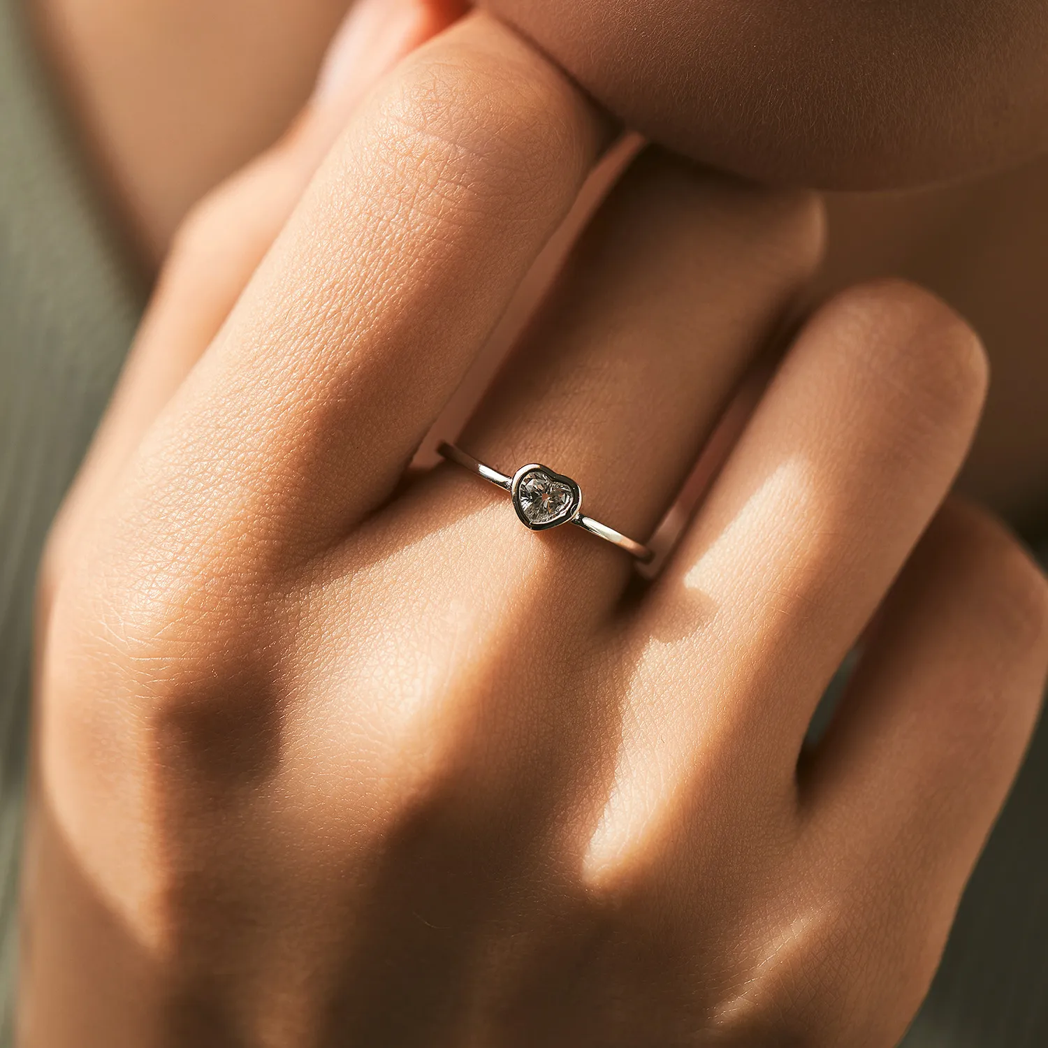 925 Sterling Silver Moissanite Heart Ring 110200029 - image1
