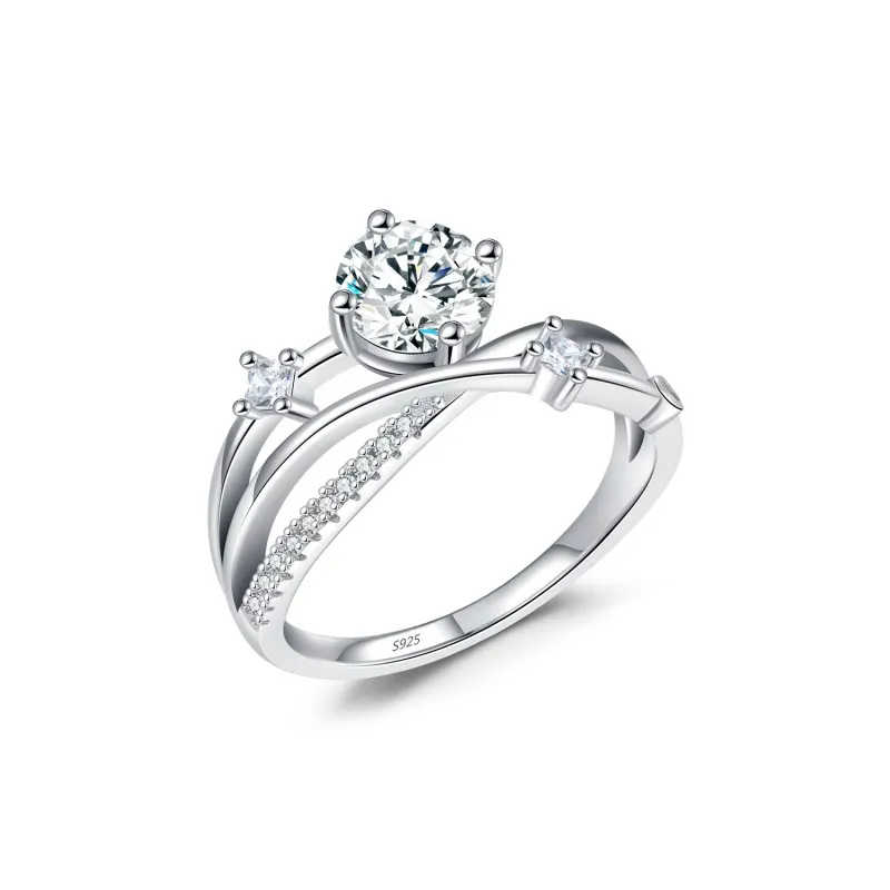 925 Sterling Silver Cross Moissanite Halo Ring 110200032
