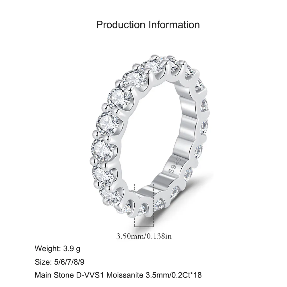 925 Sterling Silver Luxury Moissanite Eternity Ring 110200042 - image2