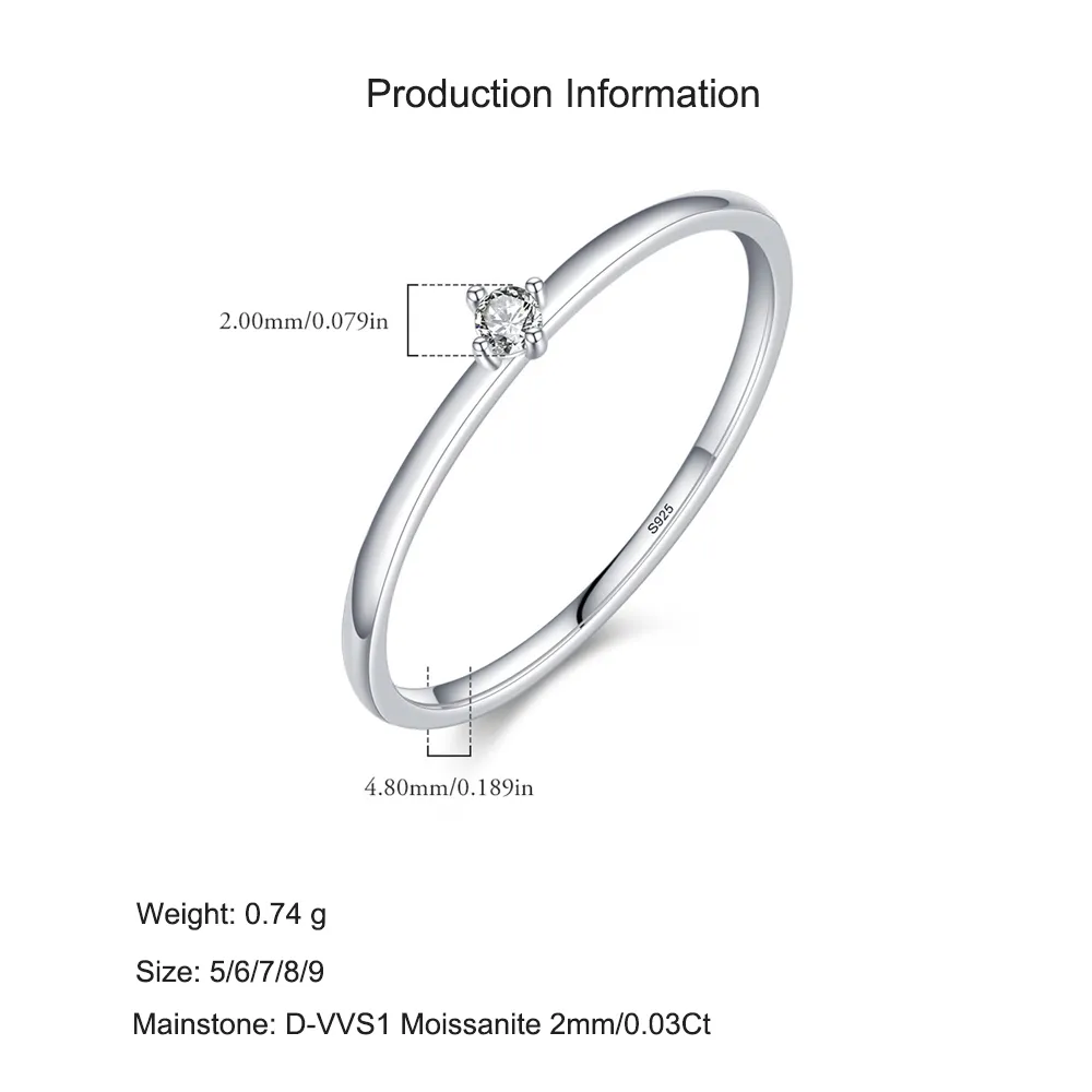 925 Sterling Silver Moissanite Solitaire Ring 110200045 - image2