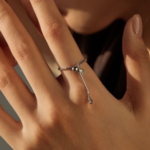 925 Sterling Silver 0.5ct Moissanite Adjustable Soft Chain Ring 110200046