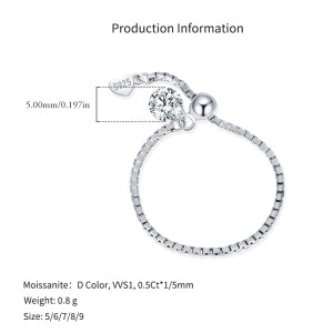 925 Sterling Silver 0.5ct Moissanite Adjustable Soft Chain Ring 110200046