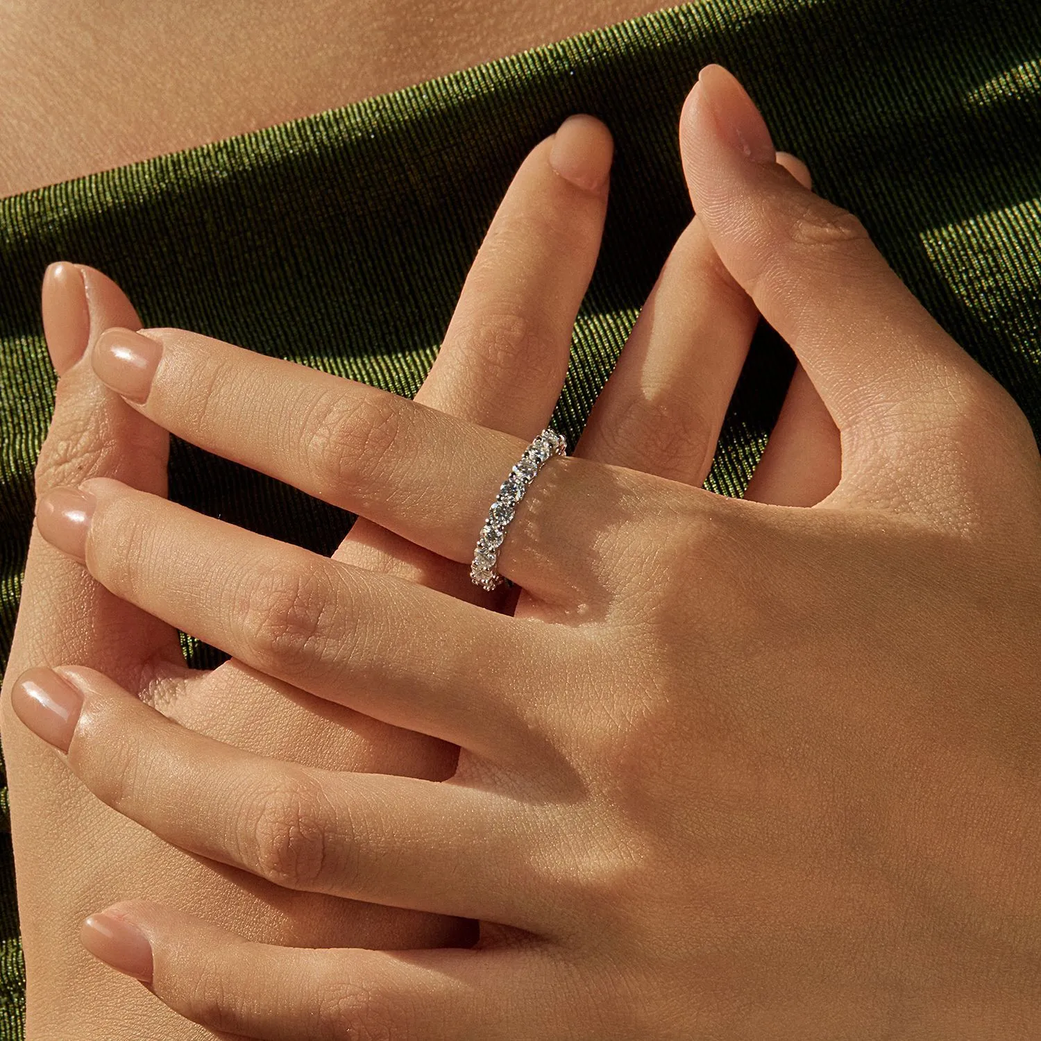 925 Sterling Silver Full Eternity Moissanite Band Ring 110200047 - image1