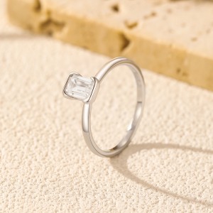 925 Sterling Silver Emerald Cut Moissanite Solitaire Ring 110200048