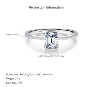 925 Sterling Silver Emerald Cut Moissanite Solitaire Ring 110200048