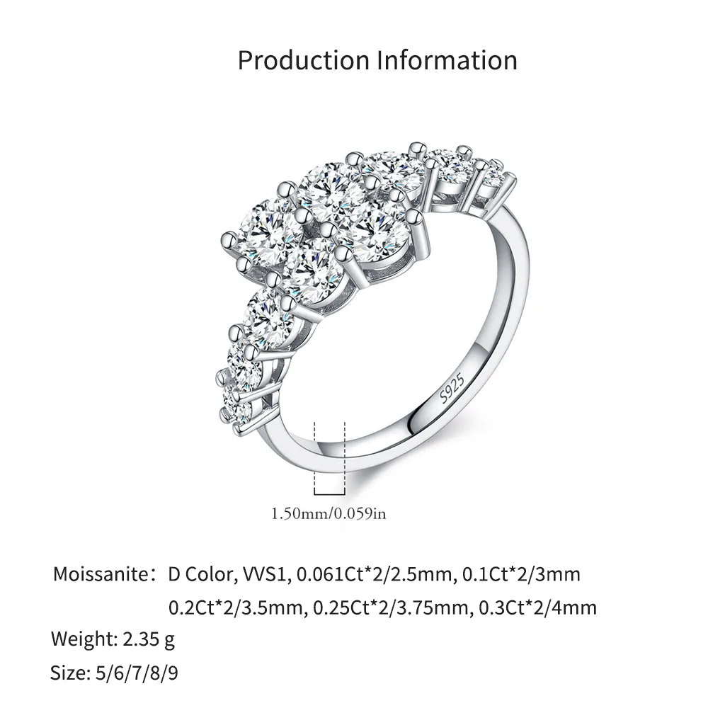 925 Sterling Silver Graduated Moissanite Row Ring 110200050 - image2