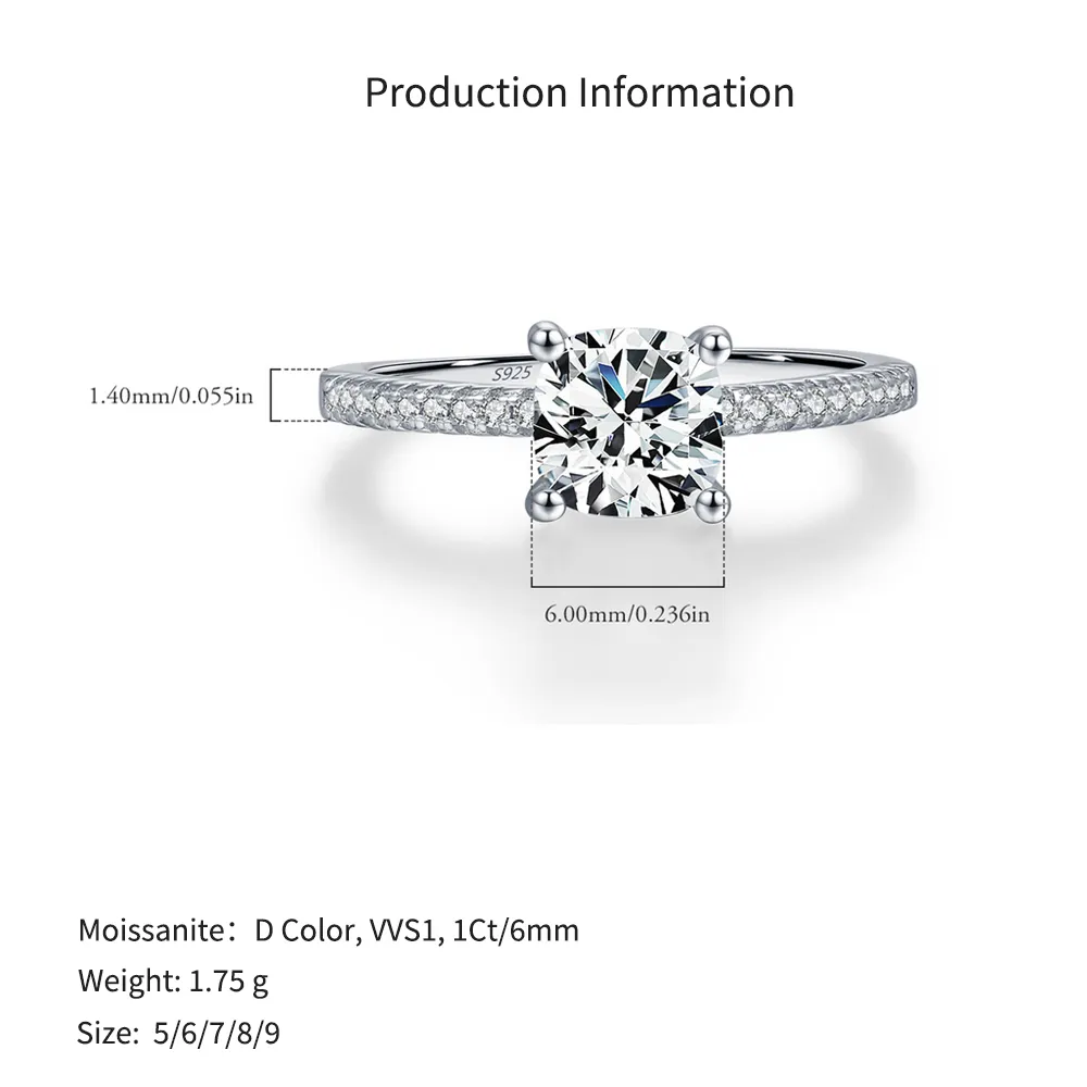 925 Sterling Silver Sparkle 1Ct Moissanite Solitaire Ring 110200053 - image2