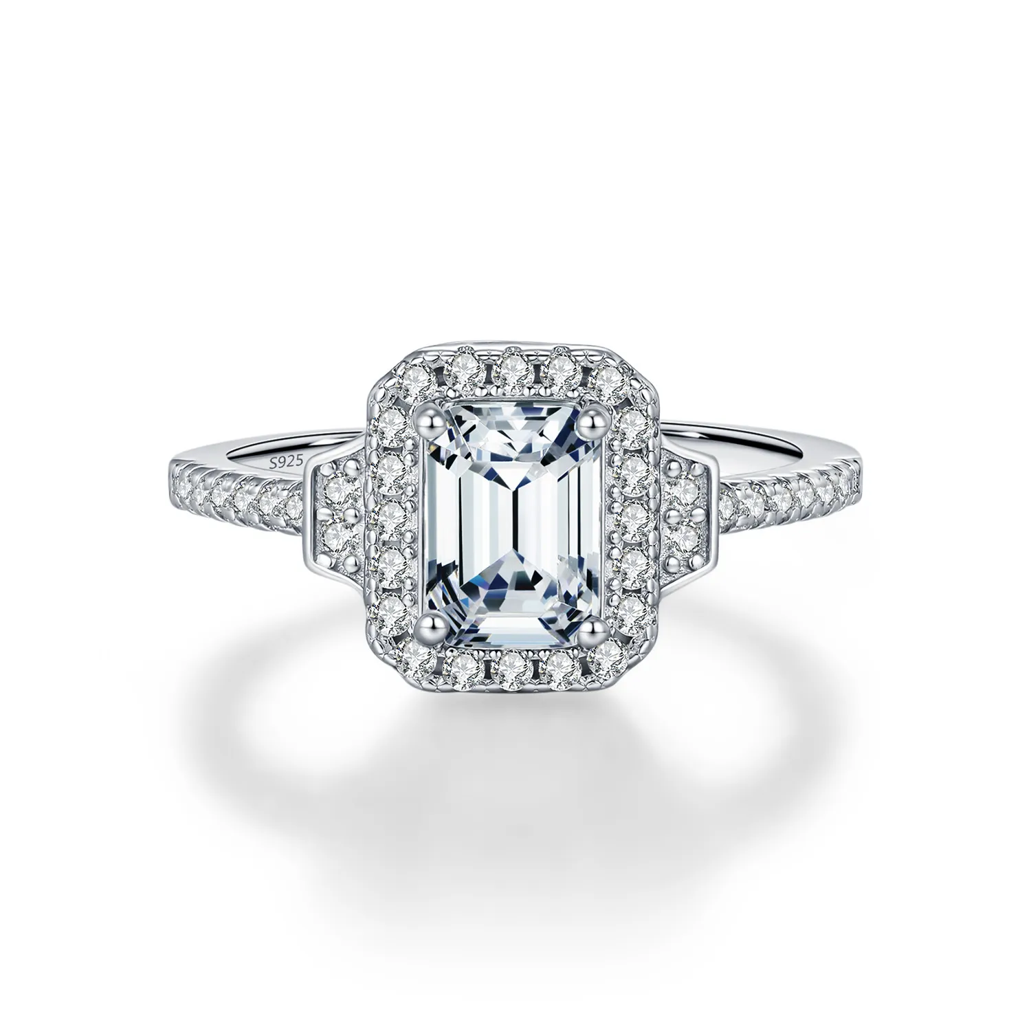 925 Sterling Silver Vintage Emerald Cut Halo Moissanite Ring 110200054 925 Sterling Silver Vintage Emerald Cut Halo Moissanite Ring 110200054