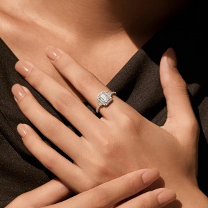 925 Sterling Silver Vintage Emerald Cut Halo Moissanite Ring 110200054 925 Sterling Silver Vintage Emerald Cut Halo Moissanite Ring 110200054