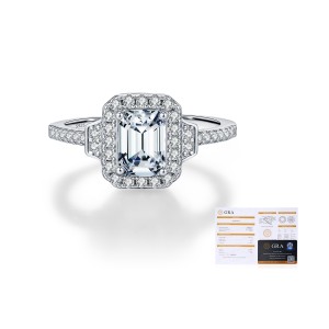 925 Sterling Silver Vintage Emerald Cut Halo Moissanite Ring 110200054 925 Sterling Silver Vintage Emerald Cut Halo Moissanite Ring 110200054