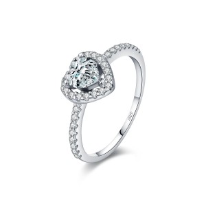 925 Sterling Silver Heart Halo Pave Moissanite Ring 110200055 925 Sterling Silver Heart Halo Pave Moissanite Ring 110200055
