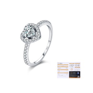 925 Sterling Silver Heart Halo Pave Moissanite Ring 110200055 925 Sterling Silver Heart Halo Pave Moissanite Ring 110200055