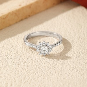 925 Sterling Silver Flower Halo Pave Moissanite Ring 110200056 925 Sterling Silver Flower Halo Pave Moissanite Ring 110200056