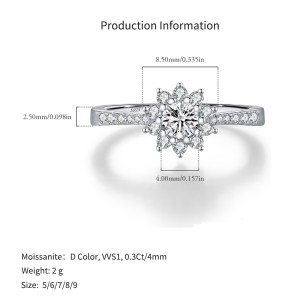 925 Sterling Silver Flower Halo Pave Moissanite Ring 110200056 925 Sterling Silver Flower Halo Pave Moissanite Ring 110200056