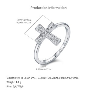 925 Sterling Silver Pave Moissanite Cross Ring 110200058 925 Sterling Silver Pave Moissanite Cross Ring 110200058