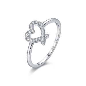 925 Sterling Silver Asymmetrical Pave Heart Moissanite Ring 110200061 925 Sterling Silver Asymmetrical Pave Heart Moissanite Ring 110200061