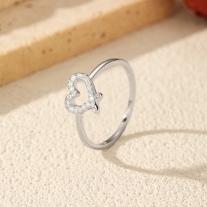 925 Sterling Silver Asymmetrical Pave Heart Moissanite Ring 110200061 925 Sterling Silver Asymmetrical Pave Heart Moissanite Ring 110200061