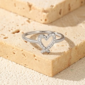 925 Sterling Silver Asymmetrical Pave Heart Moissanite Ring 110200061 925 Sterling Silver Asymmetrical Pave Heart Moissanite Ring 110200061