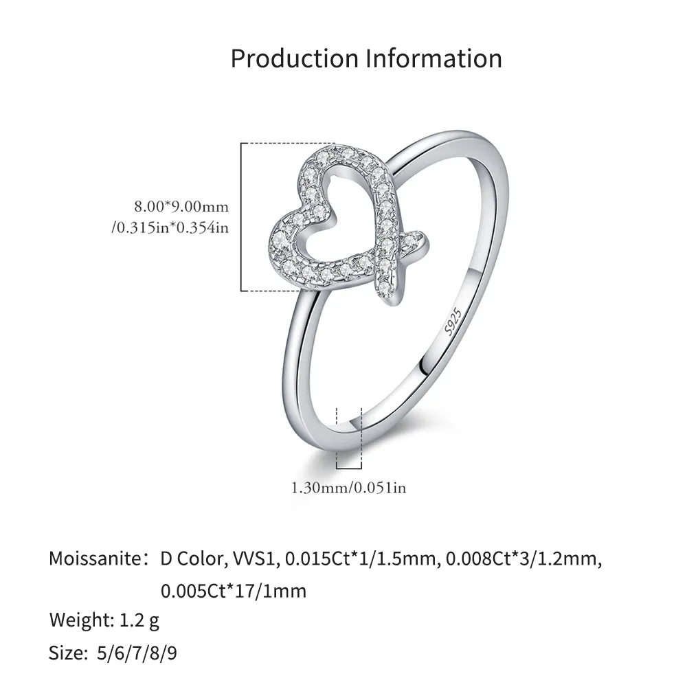 925 Sterling Silver Asymmetrical Pave Heart Moissanite Ring 110200061 - image2