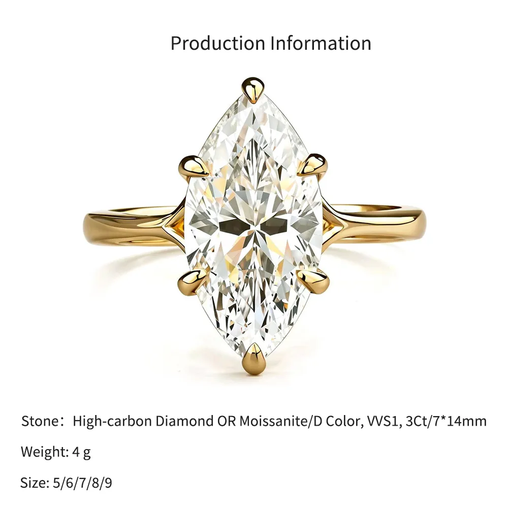 925 Sterling Silver 3Ct Marquise Moissanite Engagement Rings 110200062 - image4