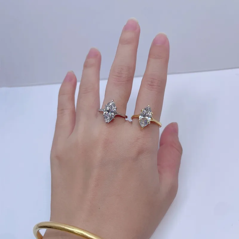 925 Sterling Silver 3Ct Marquise Moissanite Engagement Rings 110200062 - image3