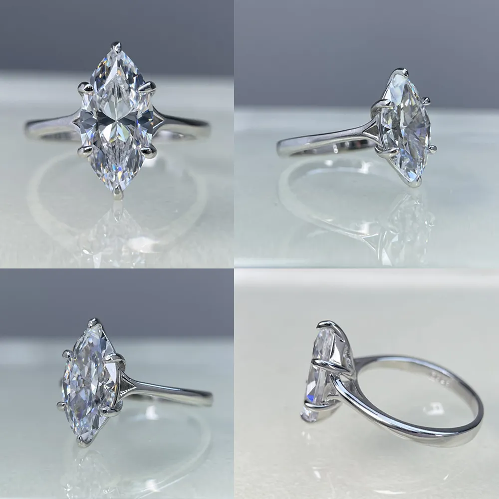 925 Sterling Silver 3Ct Marquise Moissanite Engagement Rings 110200062 - image1
