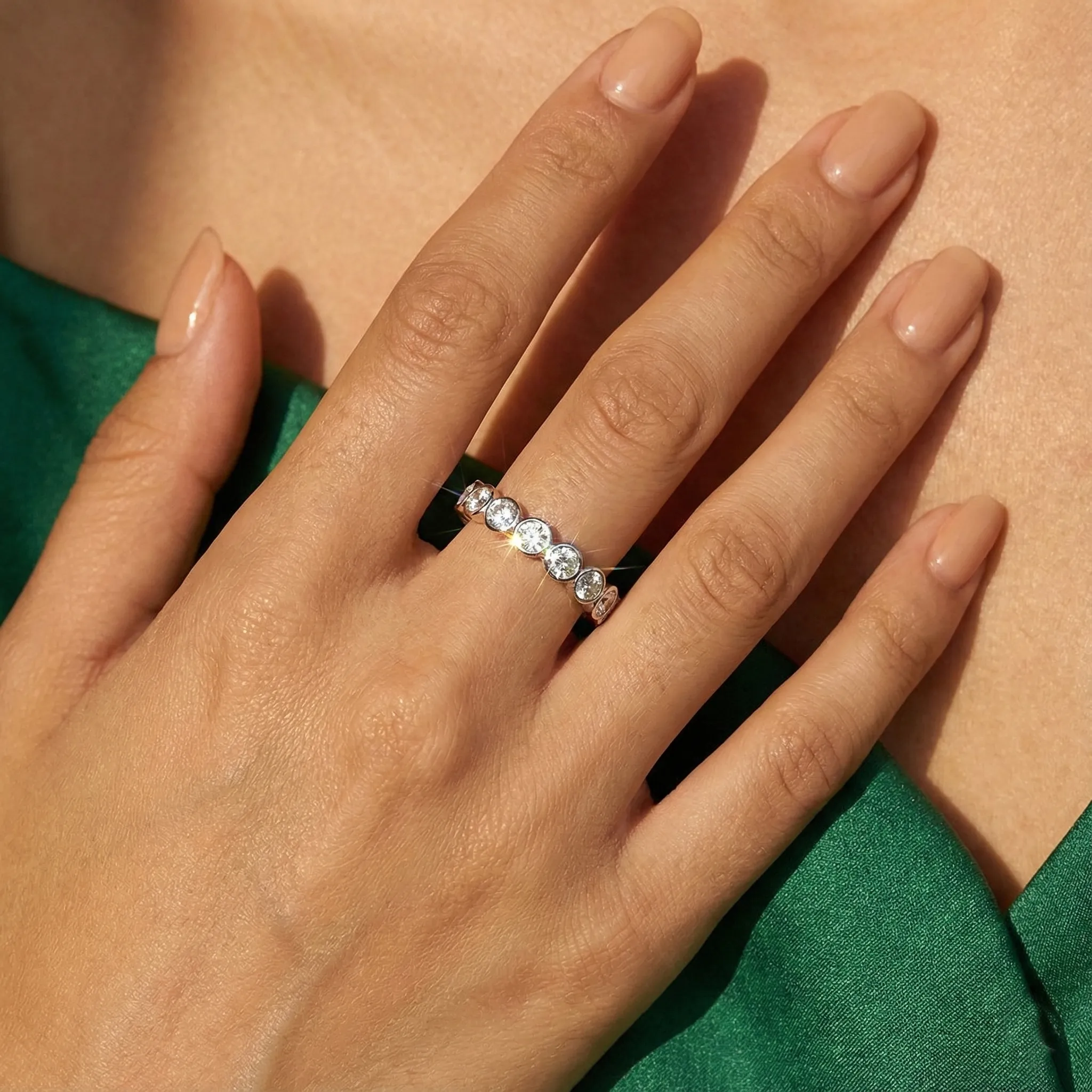 925 Sterling Silver 0.1Ct/3mm Round Moissanite Bubble Eternity Band 110200063 - image1