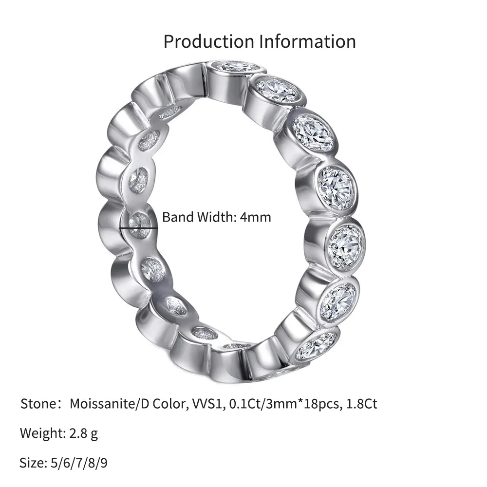 925 Sterling Silver 0.1Ct/3mm Round Moissanite Bubble Eternity Band 110200063 - image2