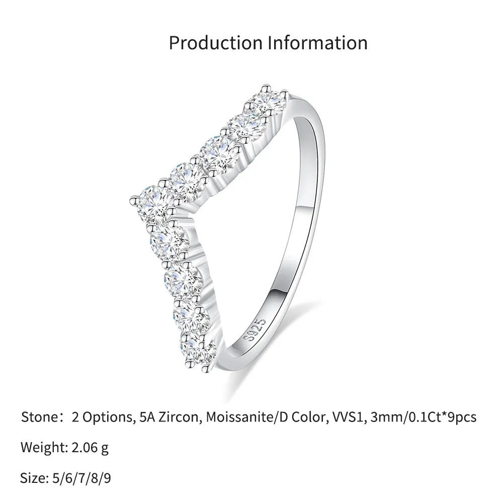 925 Sterling Silver V-Shape Zirconia/Moissanite Chevron Ring 110200064 - image2