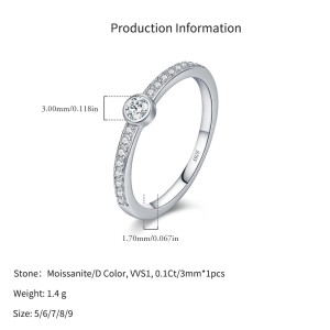 925 Sterling Silver Moissanite Bezel Pave Ring 110200065 925 Sterling Silver Moissanite Bezel Pave Ring 110200065