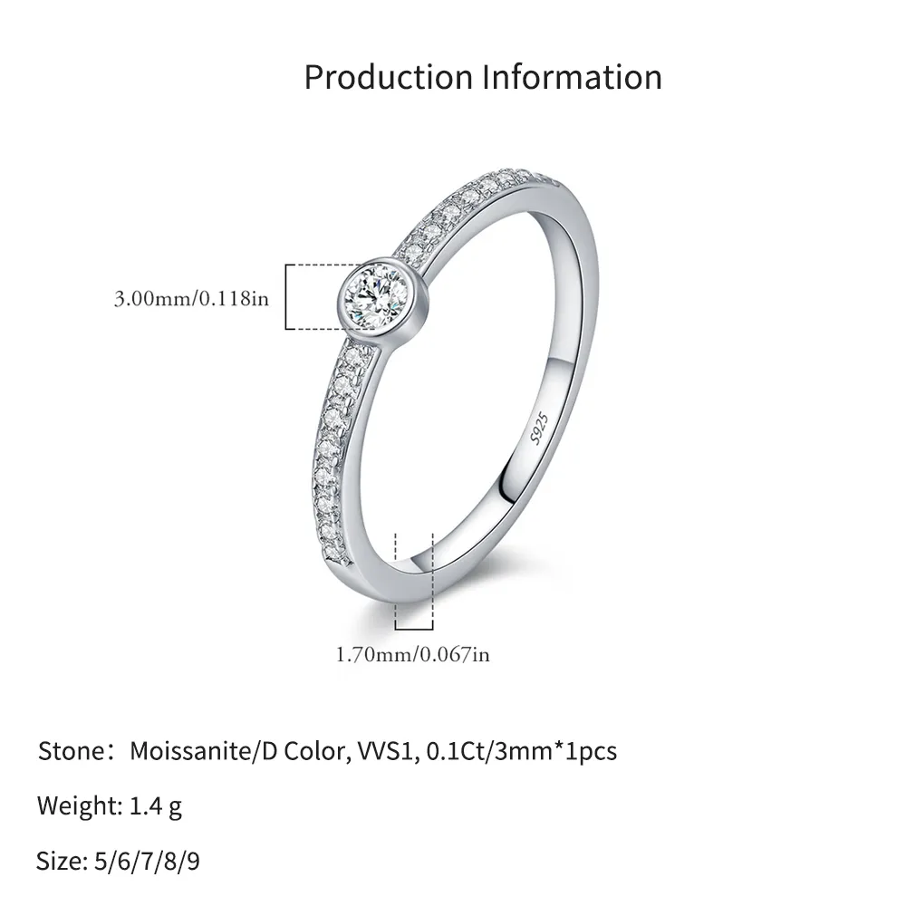 925 Sterling Silver Moissanite Bezel Pave Ring 110200065 - image2