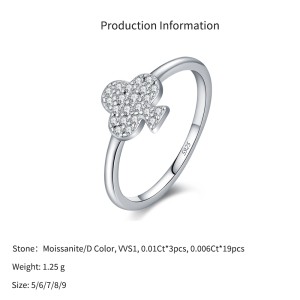 925 Sterling Silver Moissanite Pave Club Suit Ring 110200069